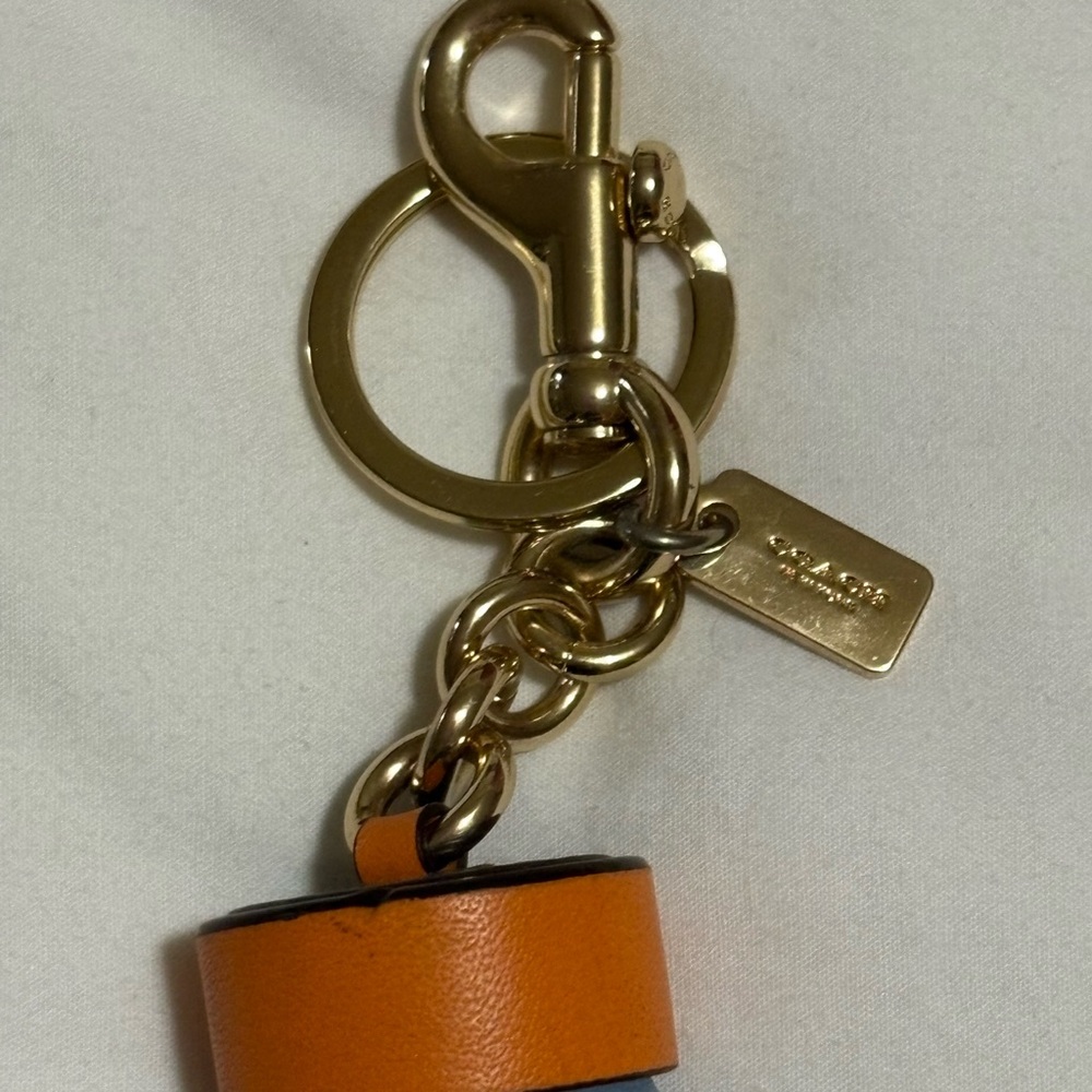 Coach Gold and Blue Leather Charm and Tassel Key Holder Charm - Picture 3 of 5